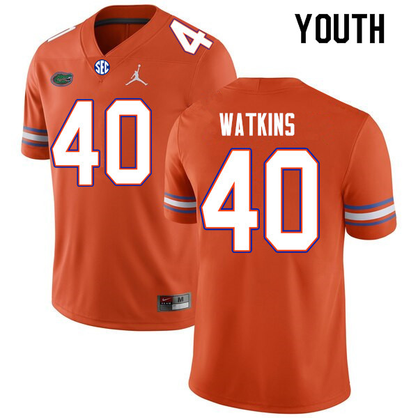 Youth #40 Jacob Watkins Florida Gators College Football Jerseys Sale-Orange - Click Image to Close